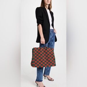 Clare V Red Green Checker Summer Simple Tote Bag Shoulder Strap Like New